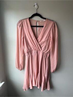 Soft Pink Long-Sleeve Wrap Mini Dress